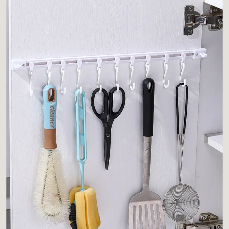 Kitchen Sink Hanger Cabinet Door Sliding Hook Self-adhesive Towel Holder Under Sink Organizer Bathroom Hook