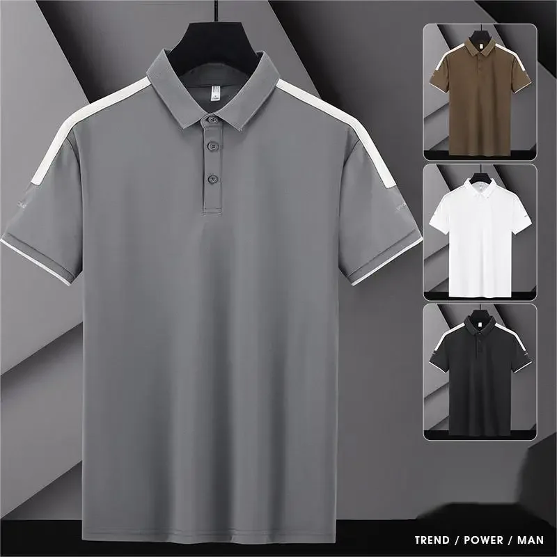 Korea Style 2024 Brand Fashion Polo Shirts Short Sleeve Men\'s Patchwork Summer Polyester Breathable Tops Tee Oversize 4XL