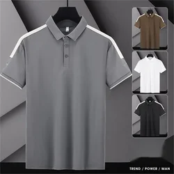 Korea Style 2024 Brand Fashion Polo Shirts Short Sleeve Men's Patchwork Summer Polyester Breathable Tops Tee Oversize 4XL