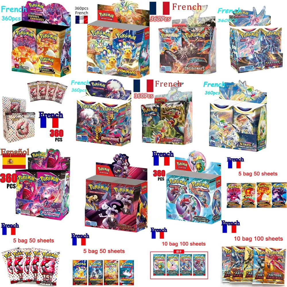 ★ 360P Pokémon français TCG: Ecarlet & Violet Etsncelles Astral Radiance Obsidian Flames Booster Box Pokemon cartes jeu 36 Pack boîte