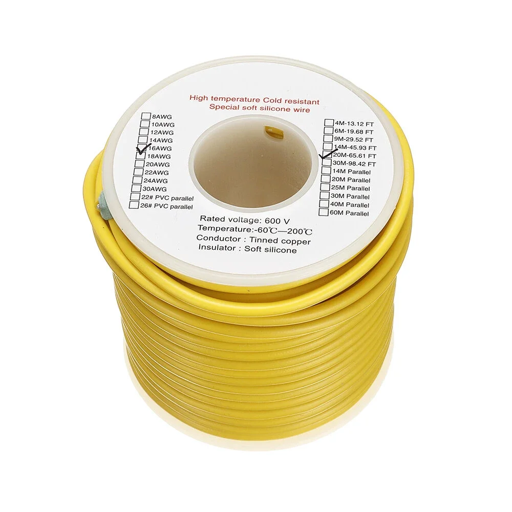 20m 16AWG สายซิลิโคนอ่อนนุ่มอุณหภูมิสูงสายทองแดงกระป๋องสําหรับ RC แบตเตอรี่