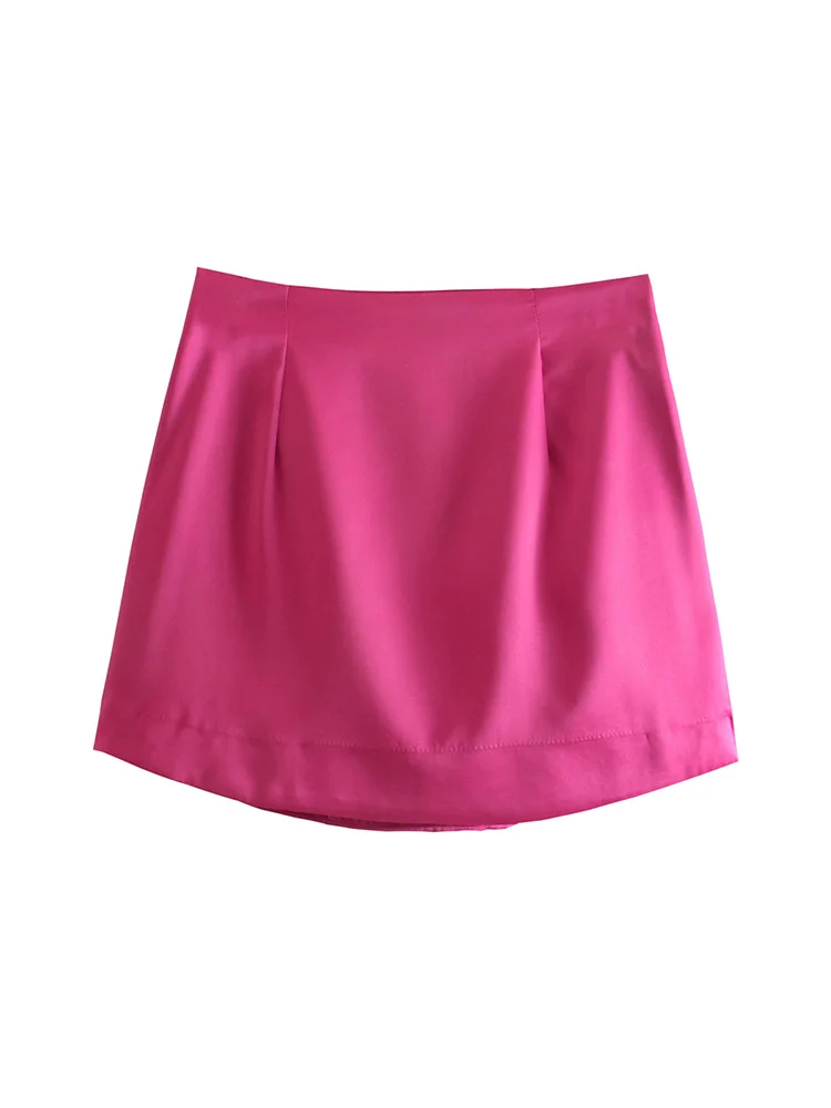 Willshela Women Fashion Purple Satin Mini Skirt High-waist Side Zipper Chic Lady Woman INS style Soft Short skirts