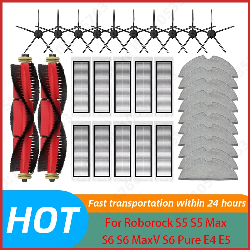 For ( Roborock S5, S5 Max, S6 MaxV, S6 Pure, E4, E5, S51, S52, S55 ) Roller Side Brush Filter Mop Accessories Part