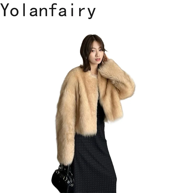 

YOLANFAIRYHigh-end Real Fur Coat Women Luxury Winter Double Dyed Lamb Fur Coats Woman Short Real Sheepskin Fur Integrated Jacket