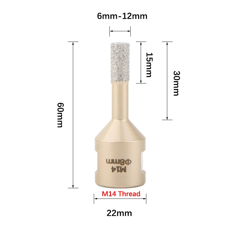 Imagem -03 - Thread Soldada Diamond Core Drilling Bit Hole Saw Hole Opener Conjunto de Ferramentas Dry Drill Bit Telha Cerâmica Granito Mármore Pcs Pcs Pcs 12 Pcs M14