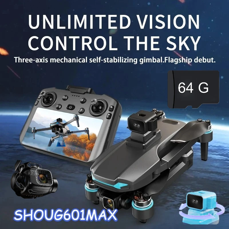 Shug601 max 5g wifi gps 64gdrone 8k câmera dupla evitar obstáculos tela grande controle remoto dobrável sem escova quadcopter brinquedo