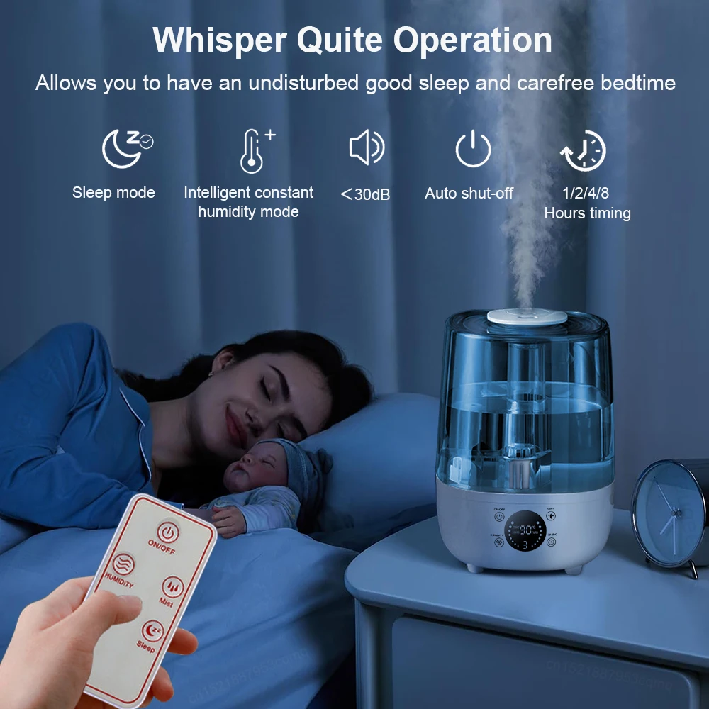 3/4L Air Humidifier Purifier Air for Household Room Humidifier with Aromatherapy Essential Oil Diffuser 2 Water Mist Humidifier