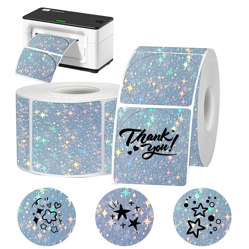 POUR Phomemo 241BT 246S D520 50mm étiquette holographique argent Laser or dégradé carte de remerciement autocollant pour LOGO code à barres anniversaire
