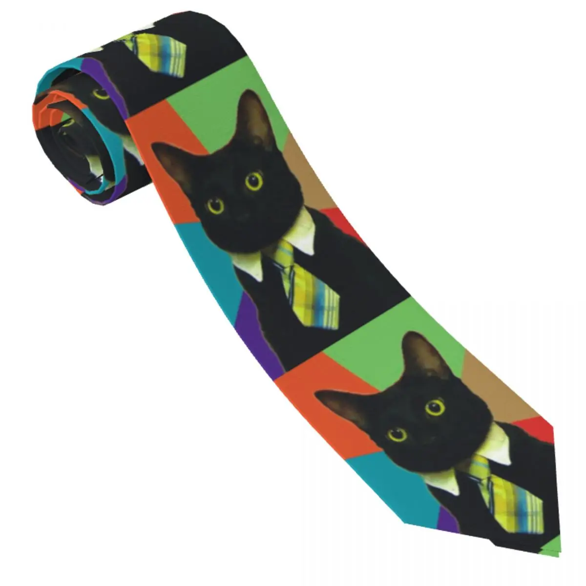 Blcak Cat Tie Cute Animals 3D Printed Graphic Neck Ties Retro Casual Collar Tie Men Daily Wear Party Necktie Accessories