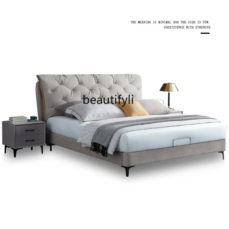 

Italian Minimalist Silent Style Fabric Soft Bed Simple Modern Big Bed Master Bedroom Double Marriage Bed