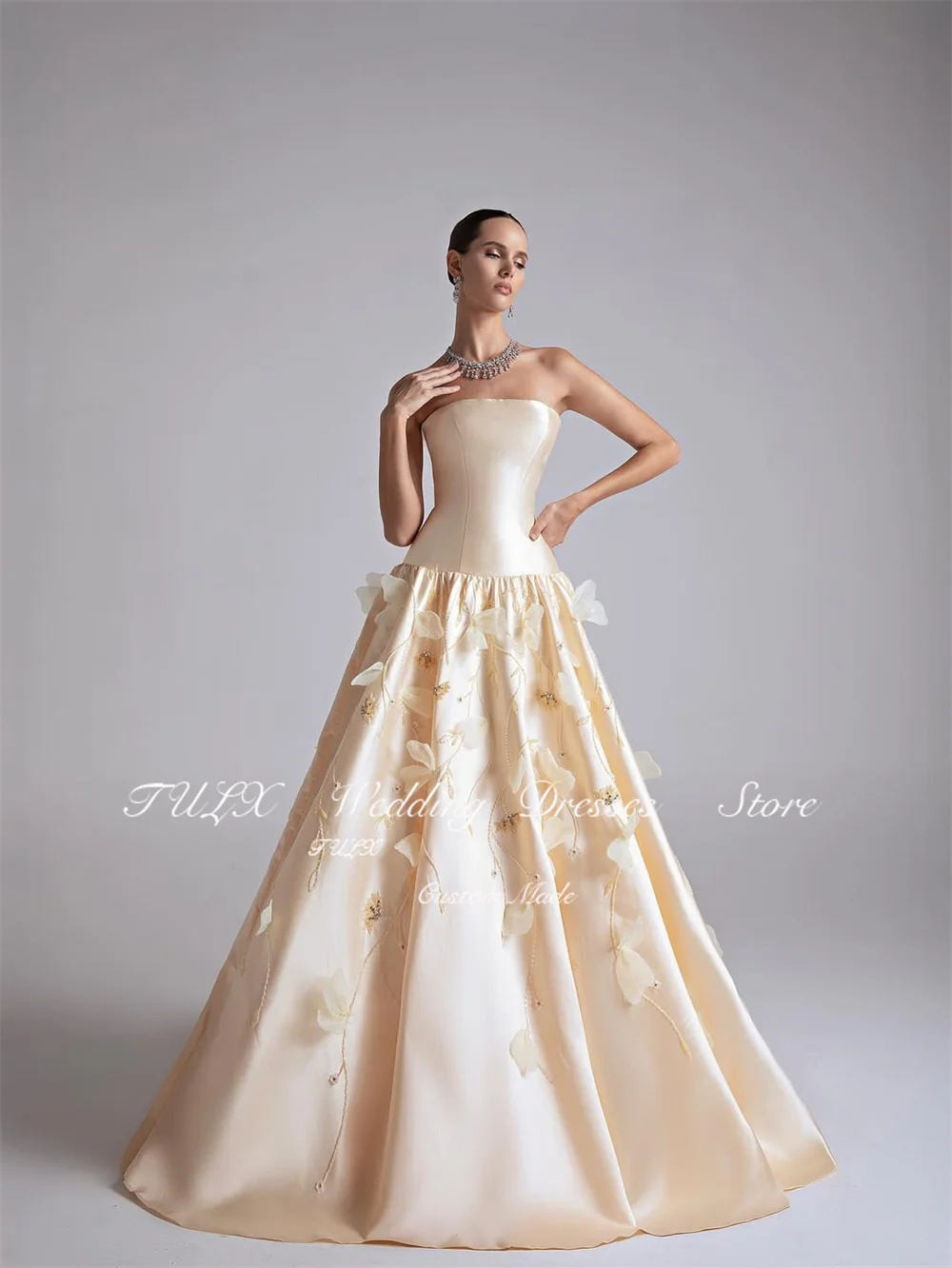 TULX – robe de soirée élégante en Satin et dentelle, sans bretelles, arabie saoudite, ligne A, longueur au sol, pour occasions formelles, personnalisée