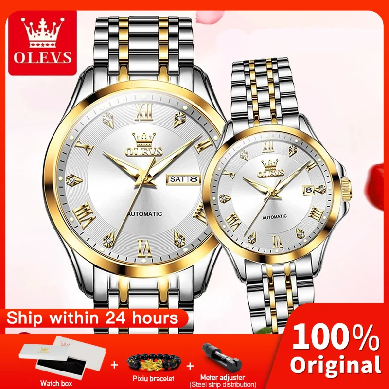 OLEVS 6702 Couple Watches Luxury Original Business Brand Waterproof Luminous Mechanical Watch Day Date Watches For Couple Gifts