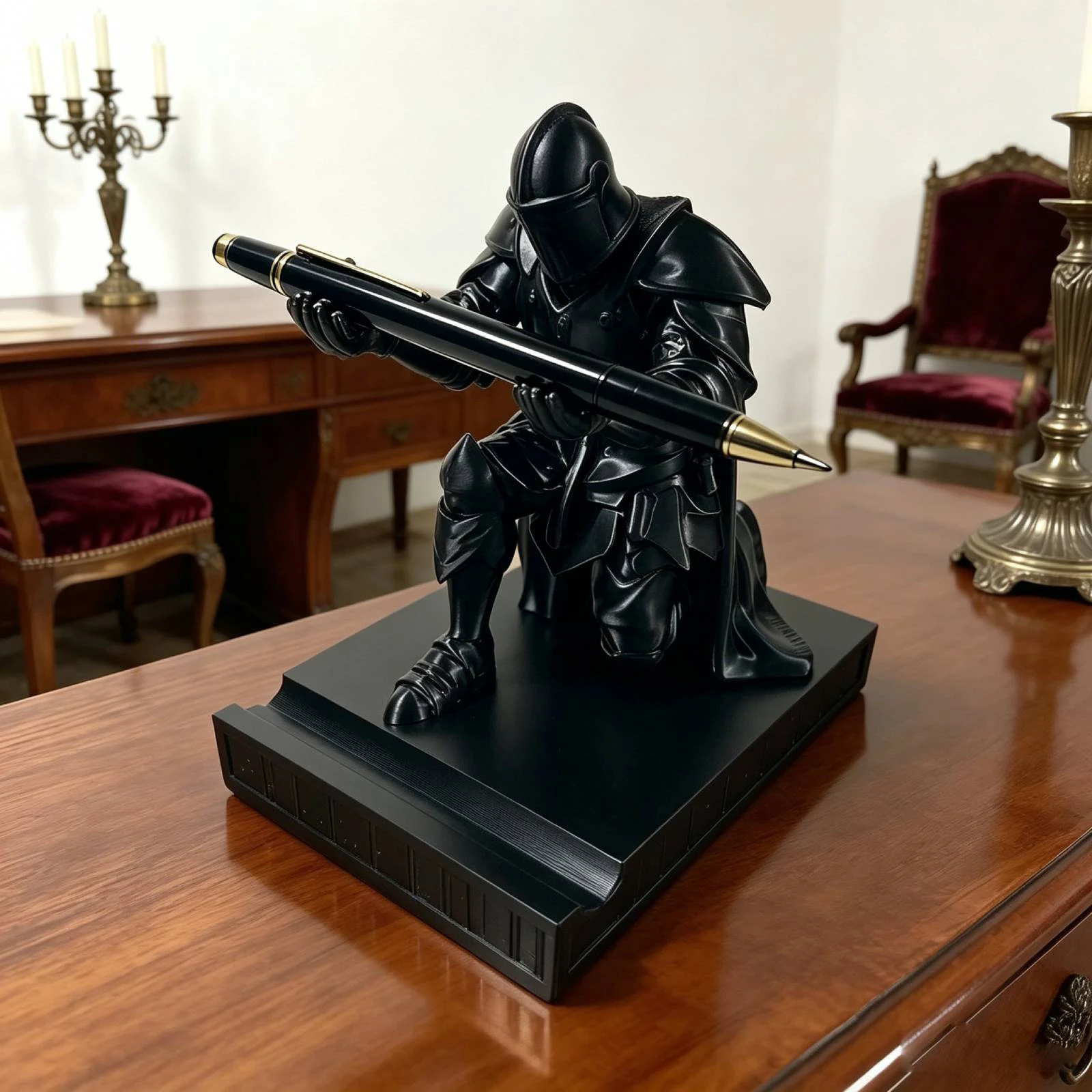 PLA 3D Printed Executive Knight Pen Holder Small Statue Ornaments Desk Decorative Pen Rack for Student Stationery Arrangement