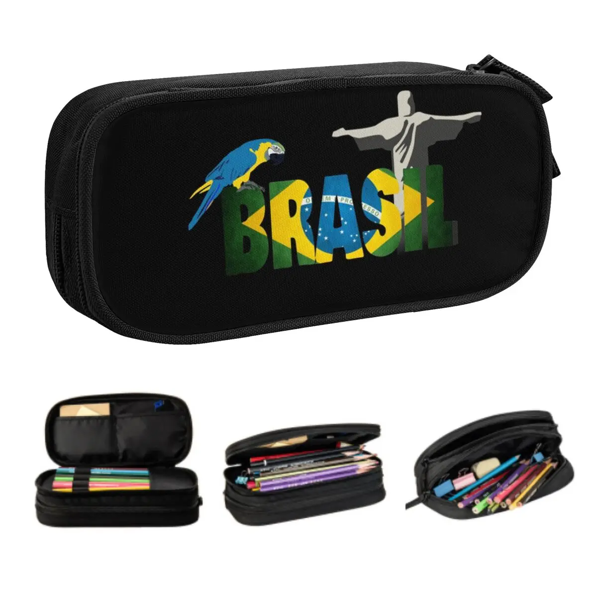 Cute Custom Flag Of Brazil Pencil Case for Girls Boys Large Storage Pen Box Bag School Accessories