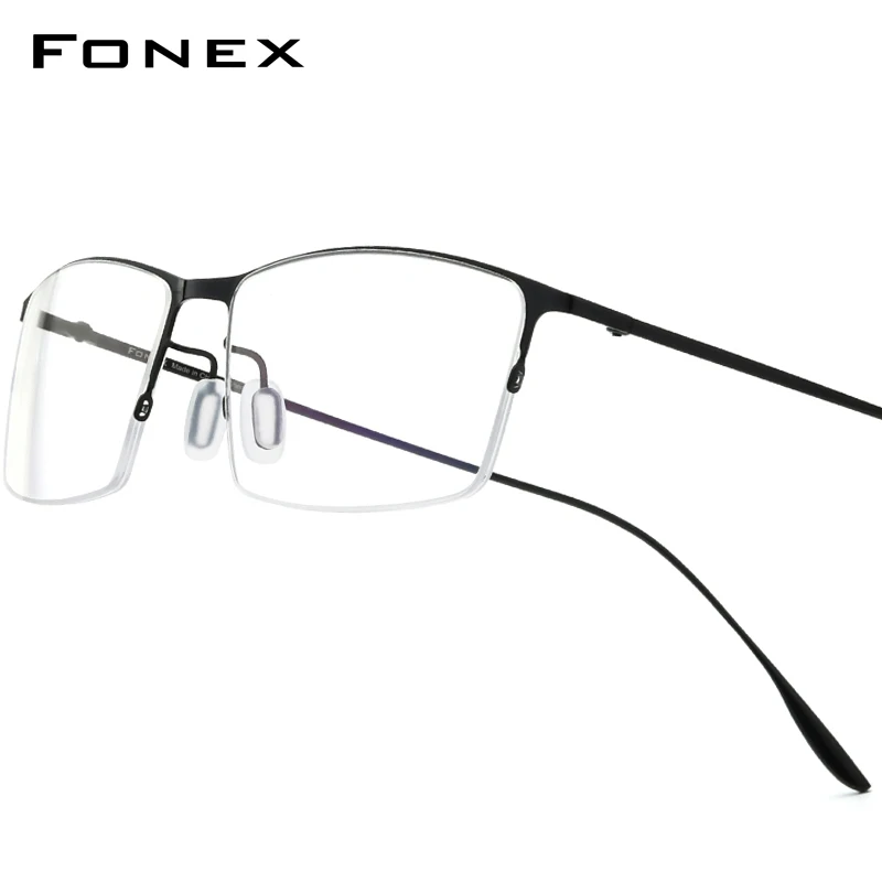 FONEX Titanium Alloy Eyeglasses Frame Men Square Glasses Brand Design Japanese Ultralight Weight Semi-Rimless Eyewear 8105