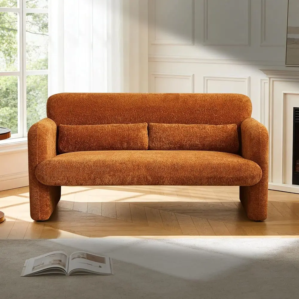 

2 Seater Sherpa Fabric Loveseat, Comfortable Upholstered Couch for Leisure, Bedroom, Office, Living Room, Orange