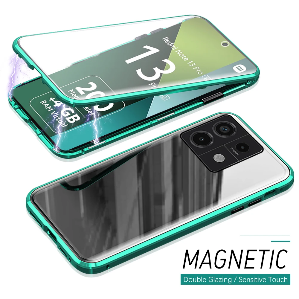 360° Magnetic Double Side Protect Cover For Xiaomi Redmi Note 13 Pro 5G Note13 13Pro 4G Case Front Back Glass Metal Frame Fundas