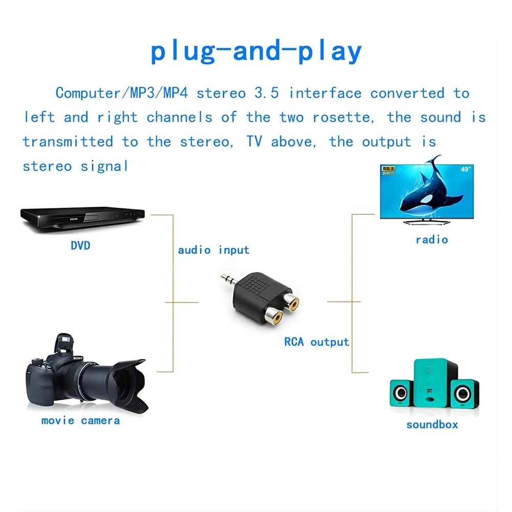Adattatore audio AUX da 3,5 mm TRS stereo a 2RCA Y Splitter doppio RCA a jack da 3,5 mm per altoparlante amplificatore Mp3 per PC cellulare