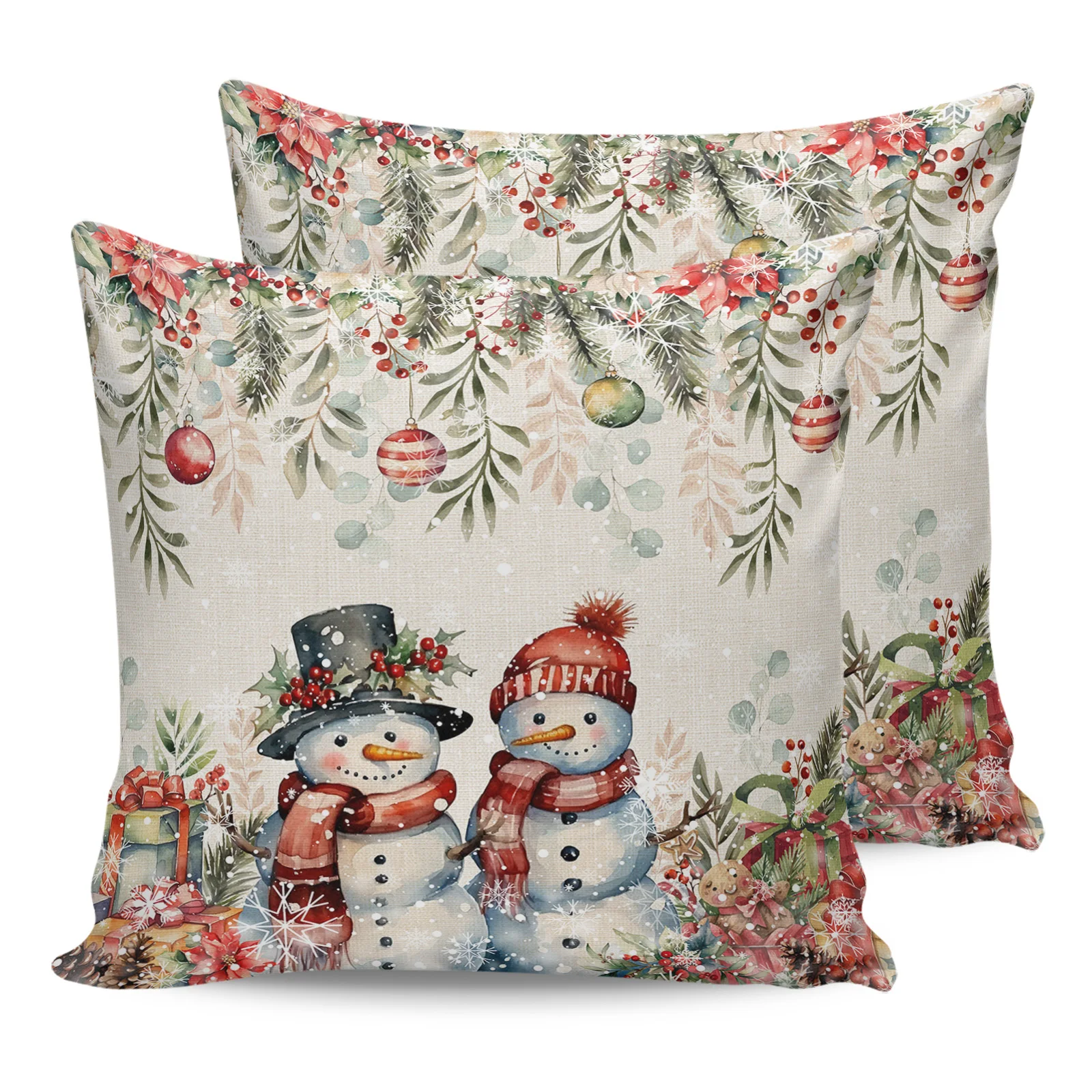 Christmas Poinsettia Berry Fir Eucalyptus Gift Pine Cones 2/4PCS Outdoor Waterproof Cushion Cover Home Decor 45/50cm Pillow Case