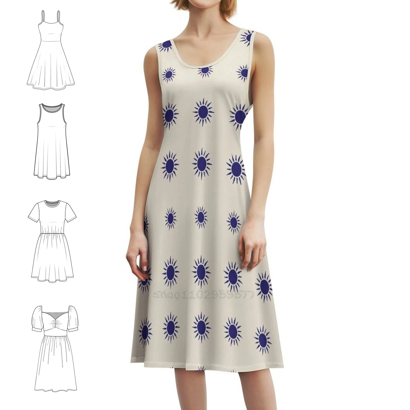 

Платье в корейском стиле Blueberry Suns для женщин Элегантное повседневное платье для вечеринки или повседневного ношения Геометрический синий темно-синий солнцезащитный абстрактный бохо