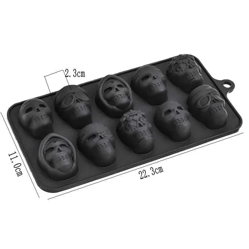 Totenkopf-Eiswürfelform 10er-Set Wiederverwendbare Silikon-Eisform für Getränke, Whiskey, Cocktails, Schokolade, Eiscreme, Küchen- und Backwerkzeuge – Detail 2