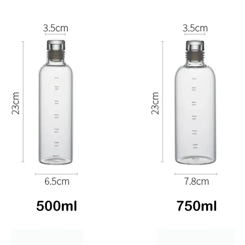 500/750ml Transparent Plastic Water Bottle Time Marker Creative Large Capacity Leakproof Milk Cup Drinkware For School Gym Sport