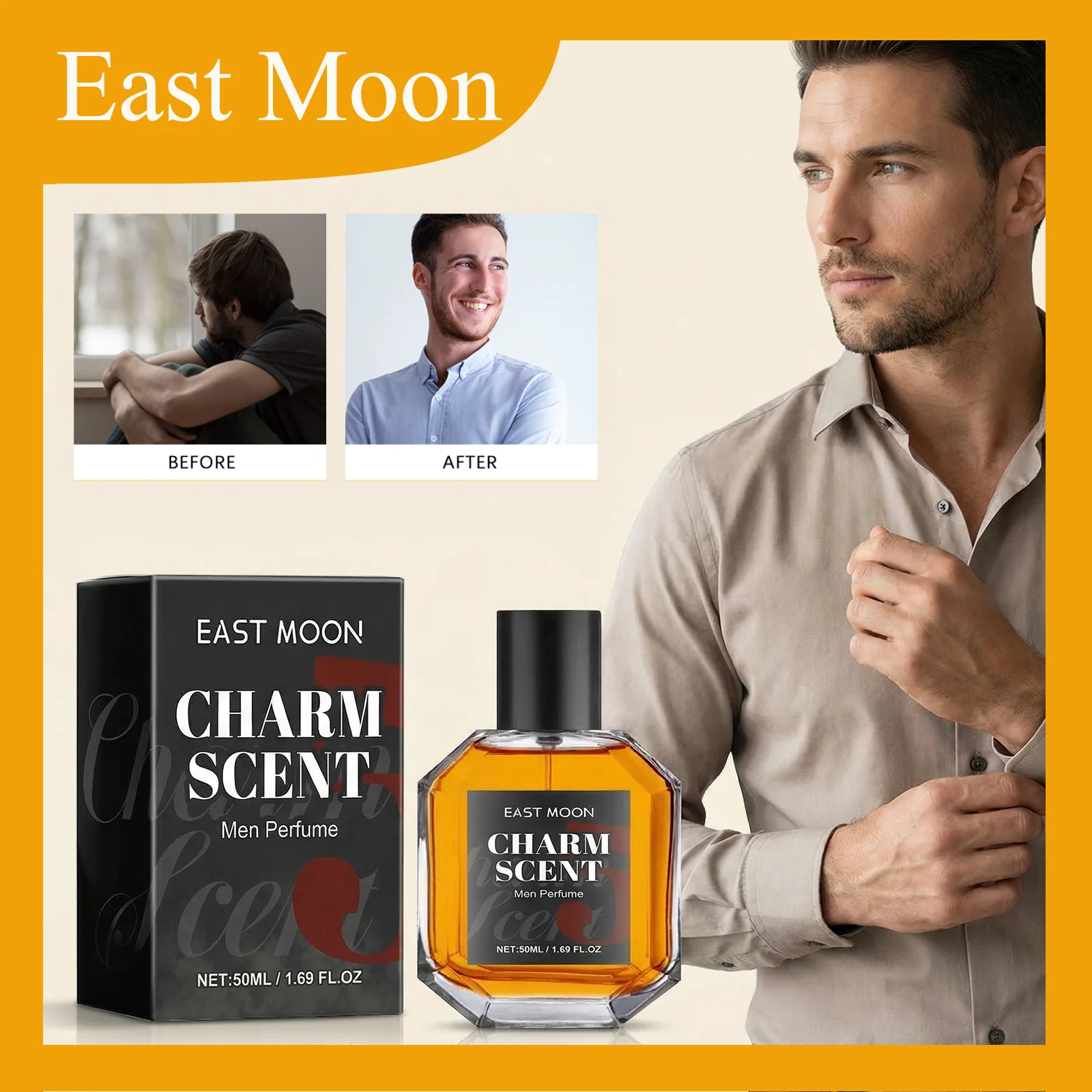 

East Moon 50mL Charm Scent Men Perfume Charming Aroma Woody & Long-Lasting Fragrance Exquisite Bottle Design Charm Fragrance