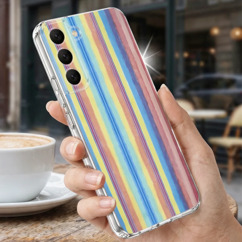 Rainbow Color Stripe Case For Samsung S26 S25 Ultra S24 Plus S22 S23 S21 FE A54 A15 A35 A55 A16 A36 A56 A17 A37 A57 5G Cover