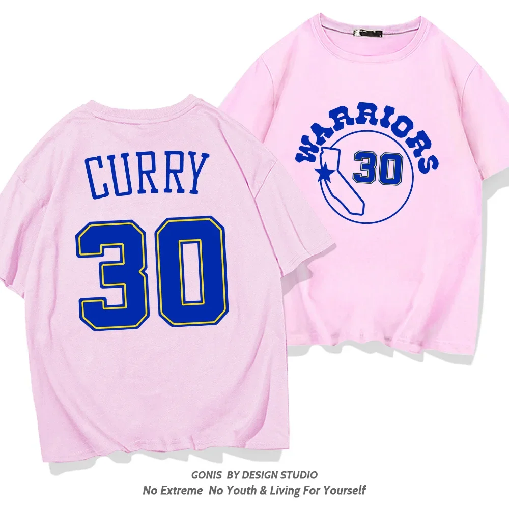Y غولدن ستايت ووريورز كلاي طومسون 30 تي شيرت قصير الأكمام للجنسين كرة السلة الرياضة فضفاضة نصف كم الوالدين والطفل