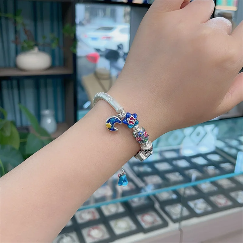 

Sterling Silver Bracelet S925 For Women's Female Girl Original Manual Lovers Retro Style Popular Gift Fashion Boutique Jewelry