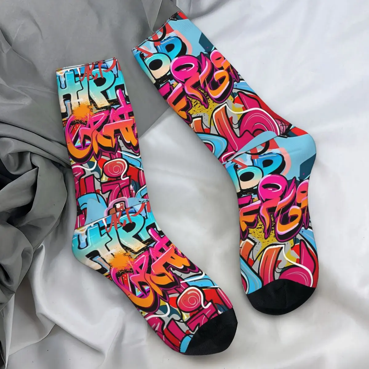 Graffiti Text Comics Sign Elements Hip Hop Socks Autumn Stockings Leisure Unisex Men Quality Socks Printed Cycling Non-Slip Sock