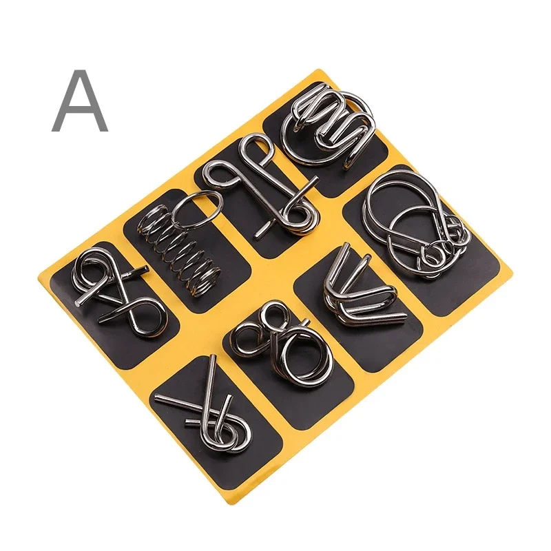 8Pcs/Set Metal Montessori Puzzle Wire IQ Mind Brain Teaser Puzzles Children Adults Interactive Game Reliever Educational Toys