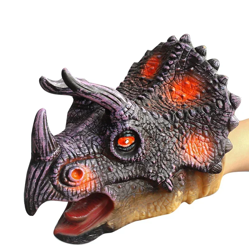 Marionetas de mano con cabeza de dinosaurio suave para niños, modelo de cabeza t-rex realista, juguete de tiburón, Jurass, parque de animales, juguetes del mundo de dinosaurio para niño