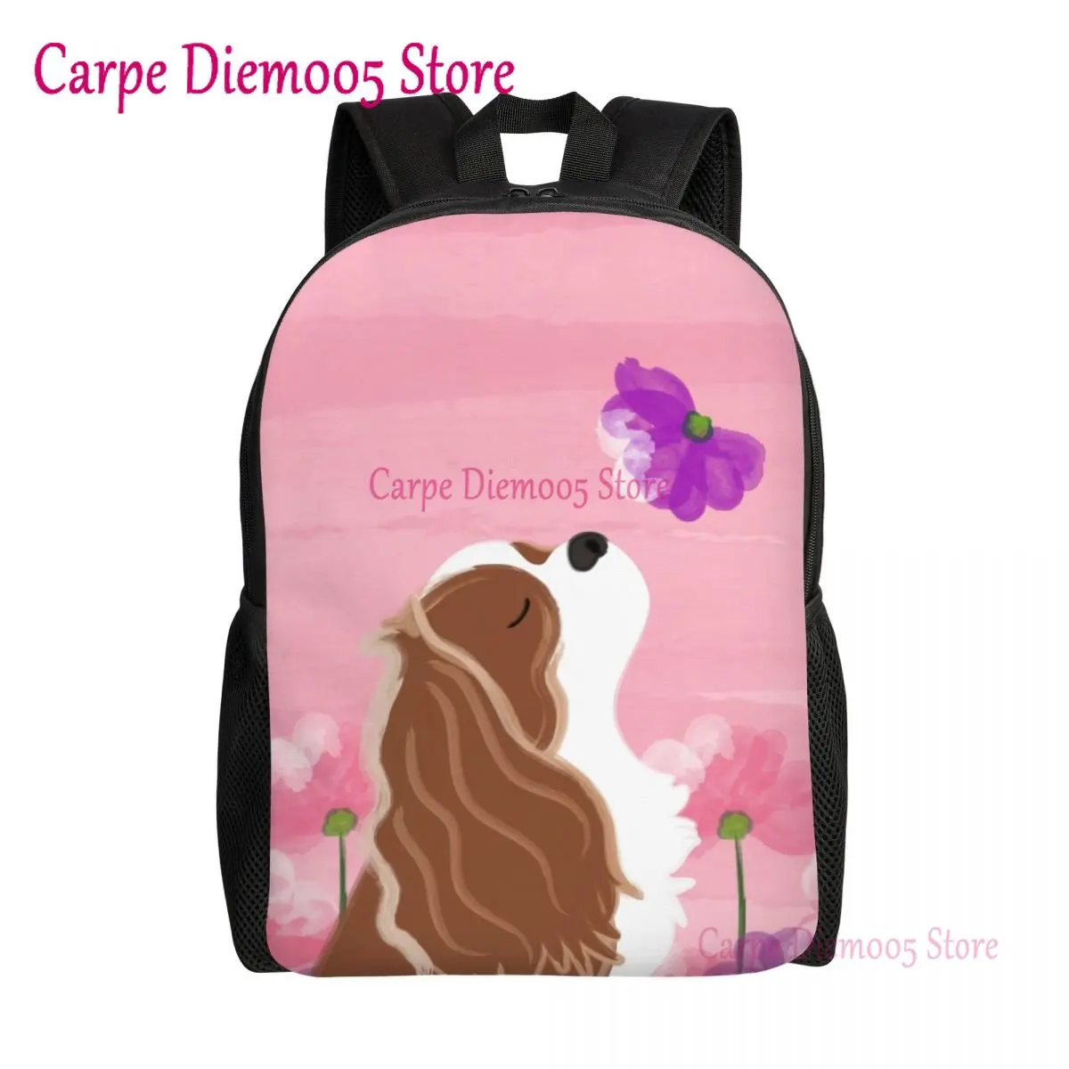 

Customized Romantic Cavalier King Charles Spaniel Backpacks Women Men Casual Bookbag for School College Dog Bags