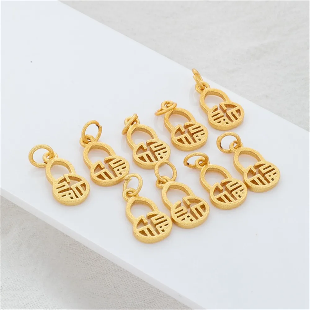 18K Matte Copper Gold-Plated Retro Wind Fu Character Lock Pendant, DIY Bracelet, Necklace, Earrings Tag Accessories