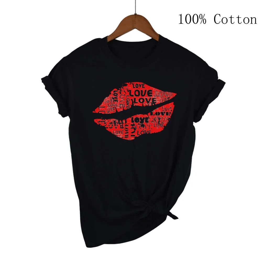 2024 Hot Harajuku Shiny red lips Graphic T Shirt Women Cartoon Grunge T-shirt Fashion Tshirt Ullzang Top Tee Female ropa mujer