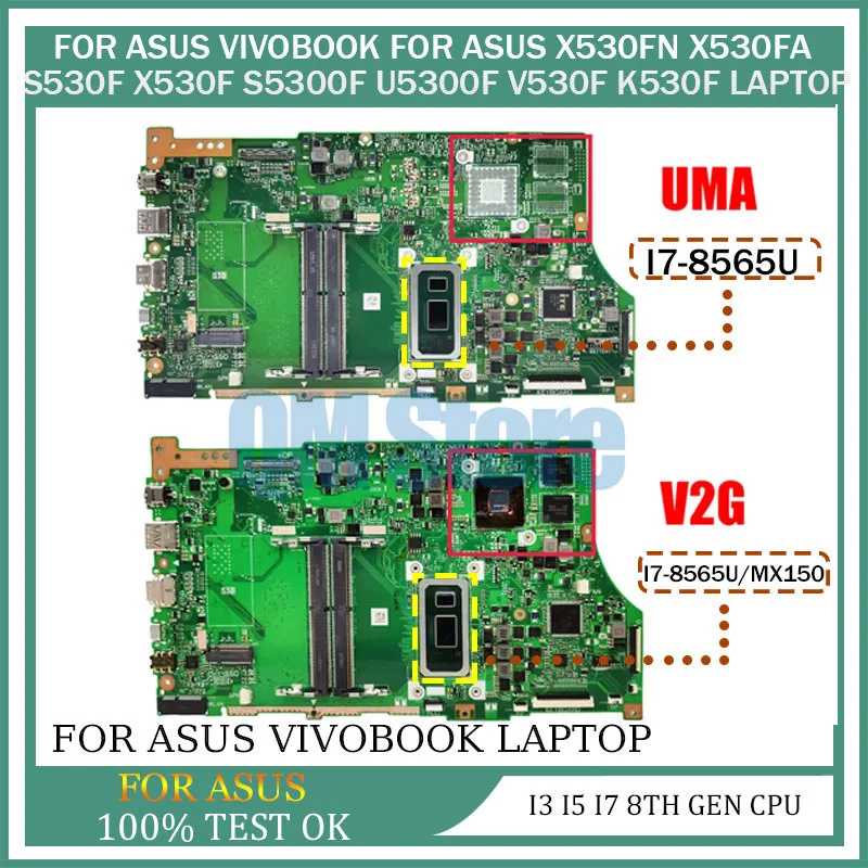 Laptop Motherboard For ASUS VivoBook X530F X530FN X530FA S530F S5300F U5300F V530F K530F Notebook With I3 I5 I7 8th Gen CPU