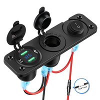 Dual QC3.0 USB Charger 3 in 1 Charger Socket Panel with Voltmeter Display Cigarette Lighter Socket Power on/off Toggle Switch