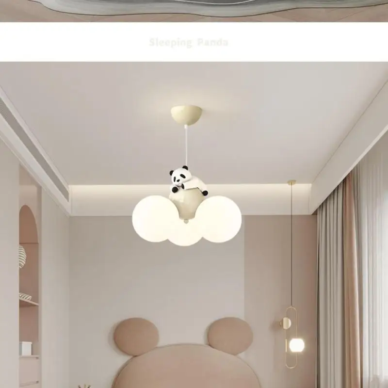 Imagem -06 - Estilo Creme Leve Pingente Moderno Luz Lunar High-end Panda Criativo Luminárias Quarto de Meninos e Meninas Novo 2024