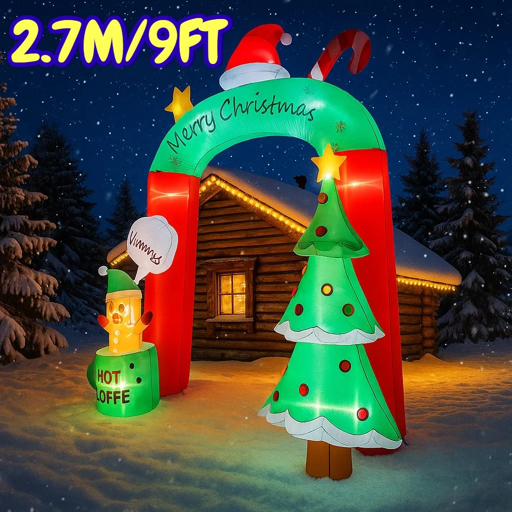 

2.7M/9FT Christmas Archway Tree Gingerbread Man Decorations Home Inflatable Toys with LED Lights Yard Xmas Ornaments Decor