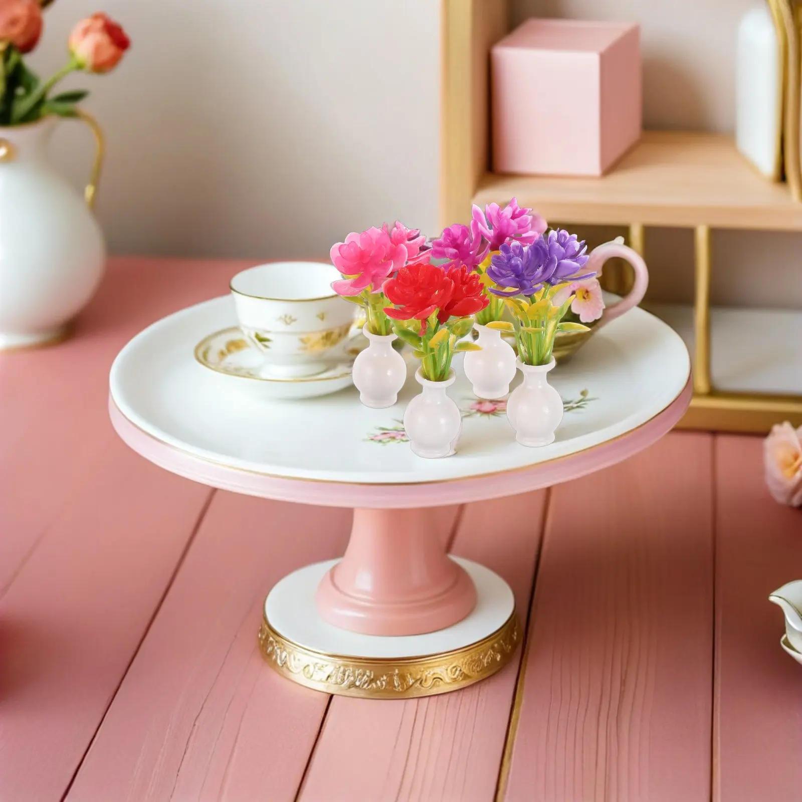 

4Pcs Miniature Vase with Flowers Small Artificial Flowers in Mini Bud Vase for Dollhouse Decoration DIY Dioramas Fairy Garden