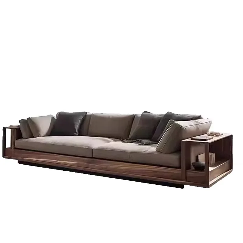 

New solid wood sofa New living room home straight sofa Walnut modern simple light