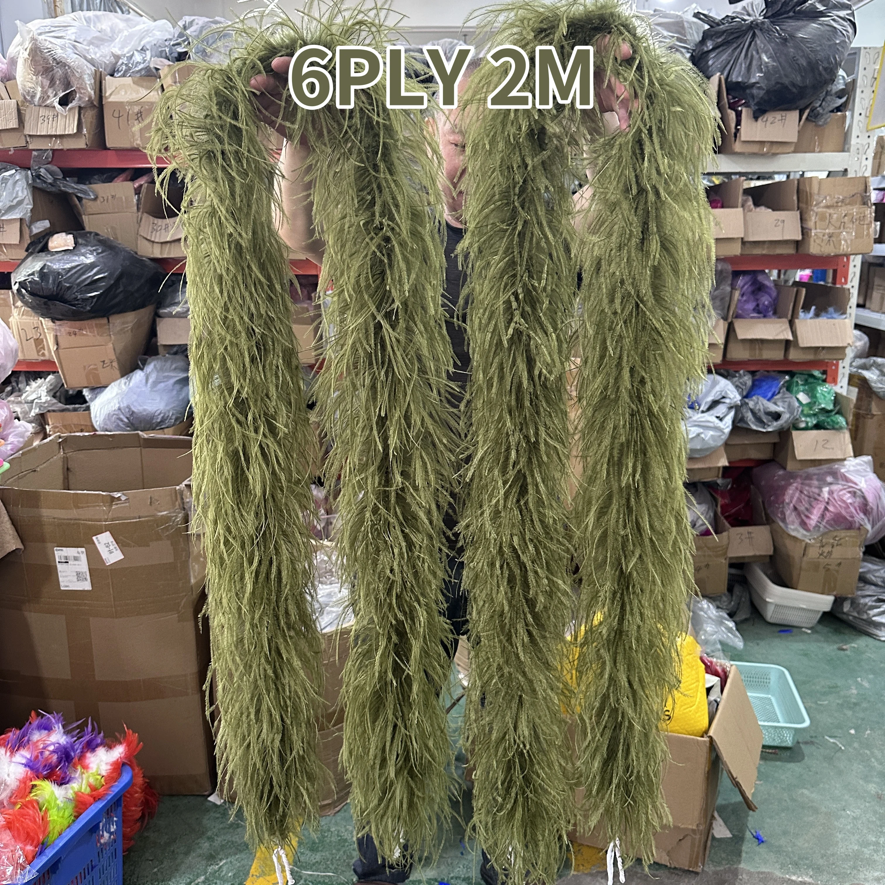 1/2/3/4/6 Layers Army Green Fluffy Ostrich Feather Boa Trim 2M Wedding Shawl Festival Costume Party Clothing Decoration