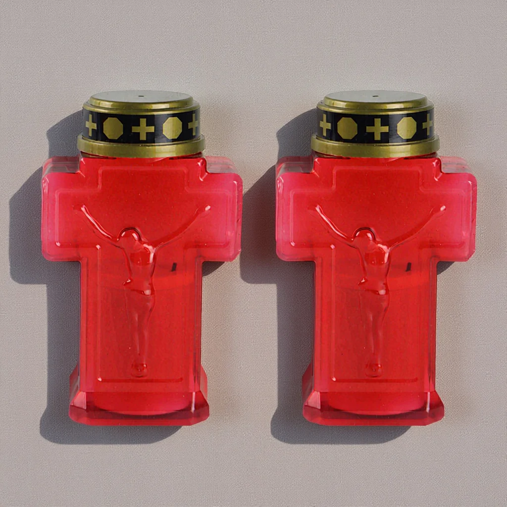 

OATIPHO 2pcs Red LED Flameless Candles Operated Easter Cross Solar Lights for Cemetery Church Decor 6x2.7 in