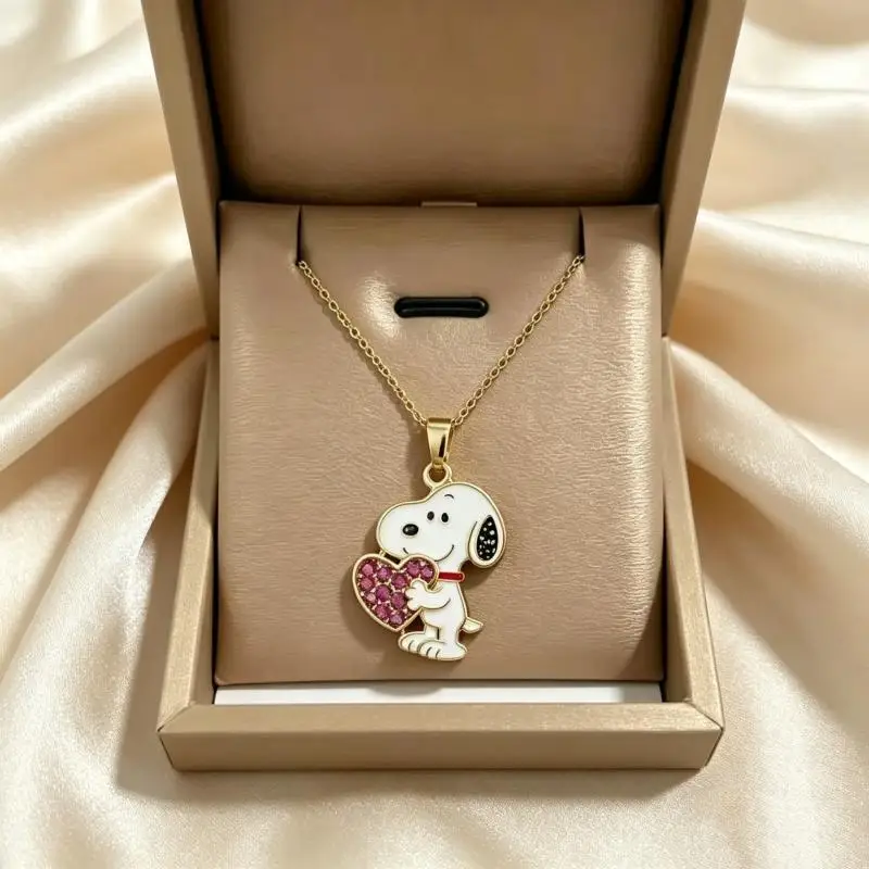 New Snoopy Love Theme Series Necklace Kawaii Clavicle Chain Cartoon Girl Clothing Versatile Pendant Sweater Chain Holiday Gift