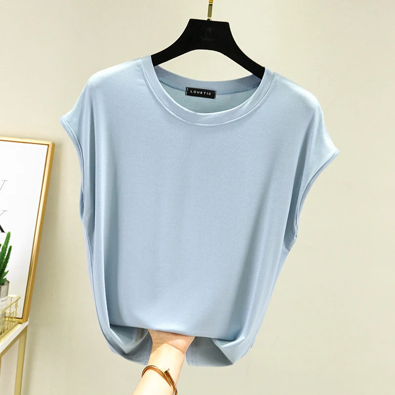

Новая женская летняя футболка из модала с круглым вырезом, свободного кроя, в корейском стиле, больших размеров, тонкая базовая модель