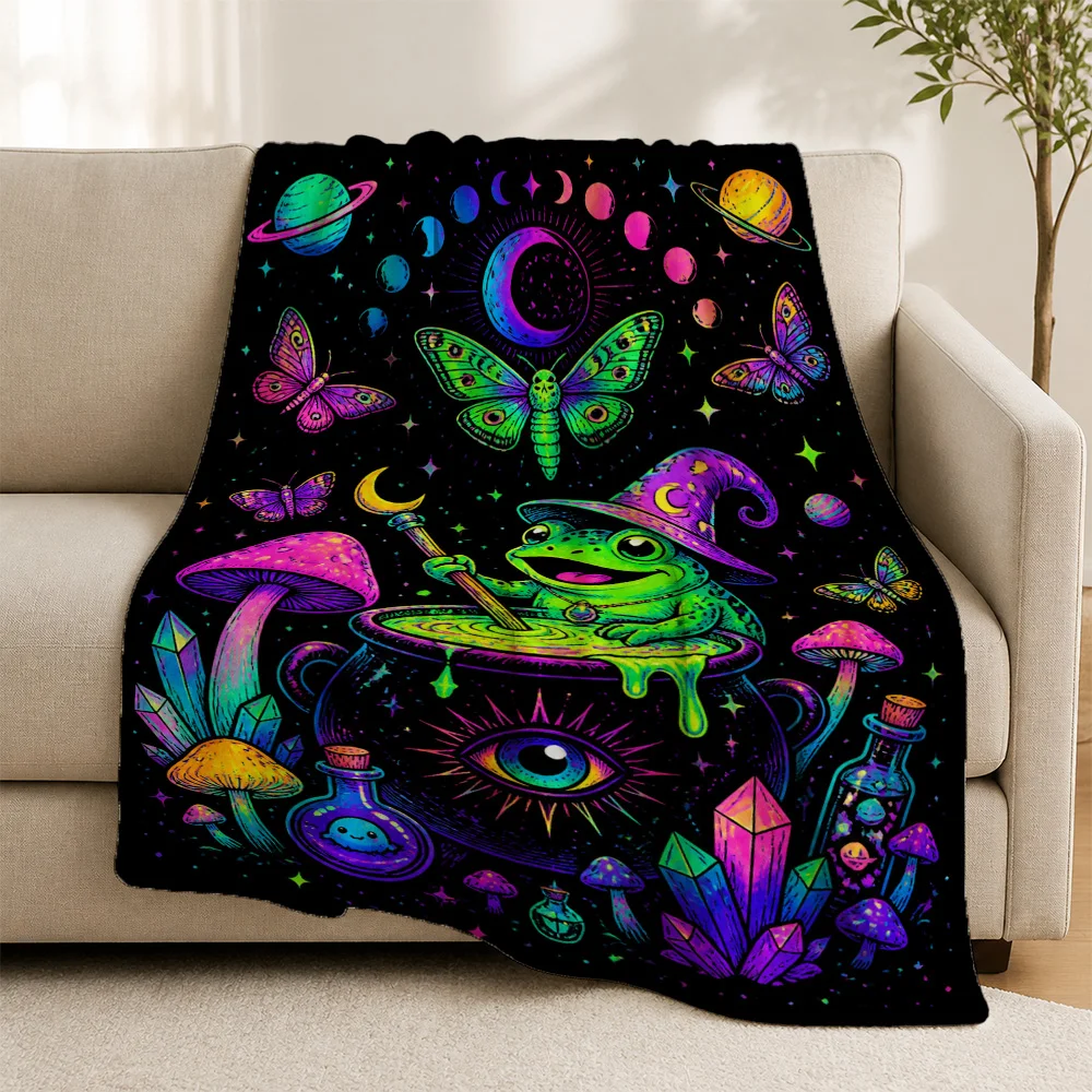 Bohemian Psychedelic Space Mushroom Butterfly Witchy Cosmic Throw Blanket Couch Decor for Sofa Living Room Gift