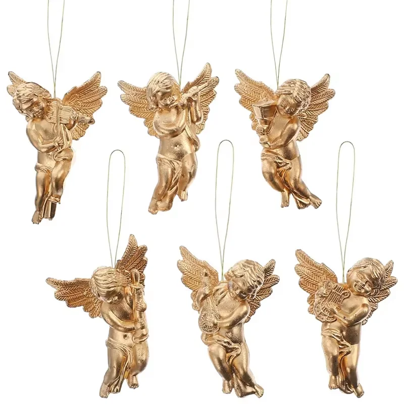 6 uds decoración de árbol de Navidad colgante oro plata estatua de Ángel colgante árbol de Navidad colgante muñeco de Ángel decoración colgante