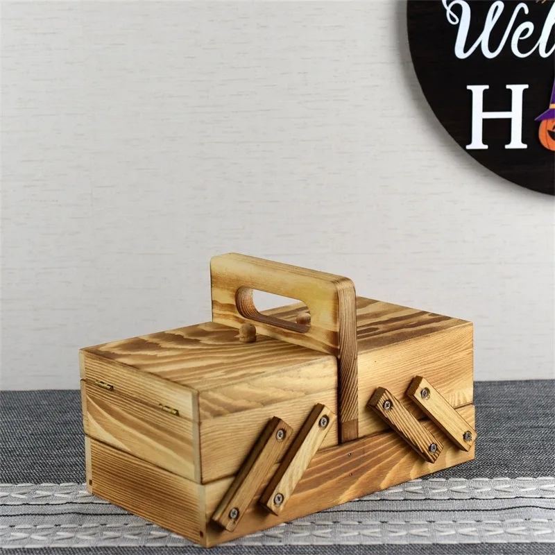 Retro Storage Box Storage Box Wooden Cosmetic Box Multi-layer Cosmetic Box Portable Sewing and Thread Storage Box