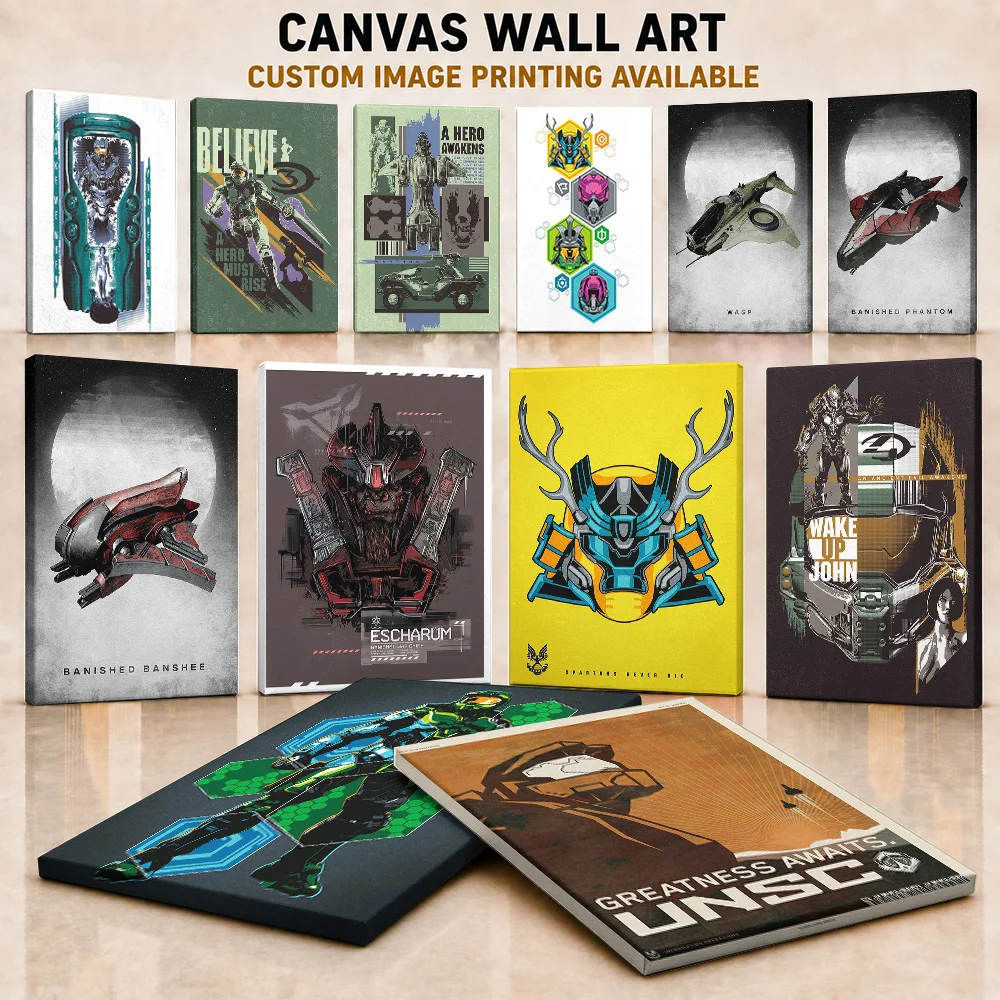 HALO Game Framed Canvas Posters Customized Photo Science Fiction Inspired Design Wall Art For Man Cave Or Entertainment Room